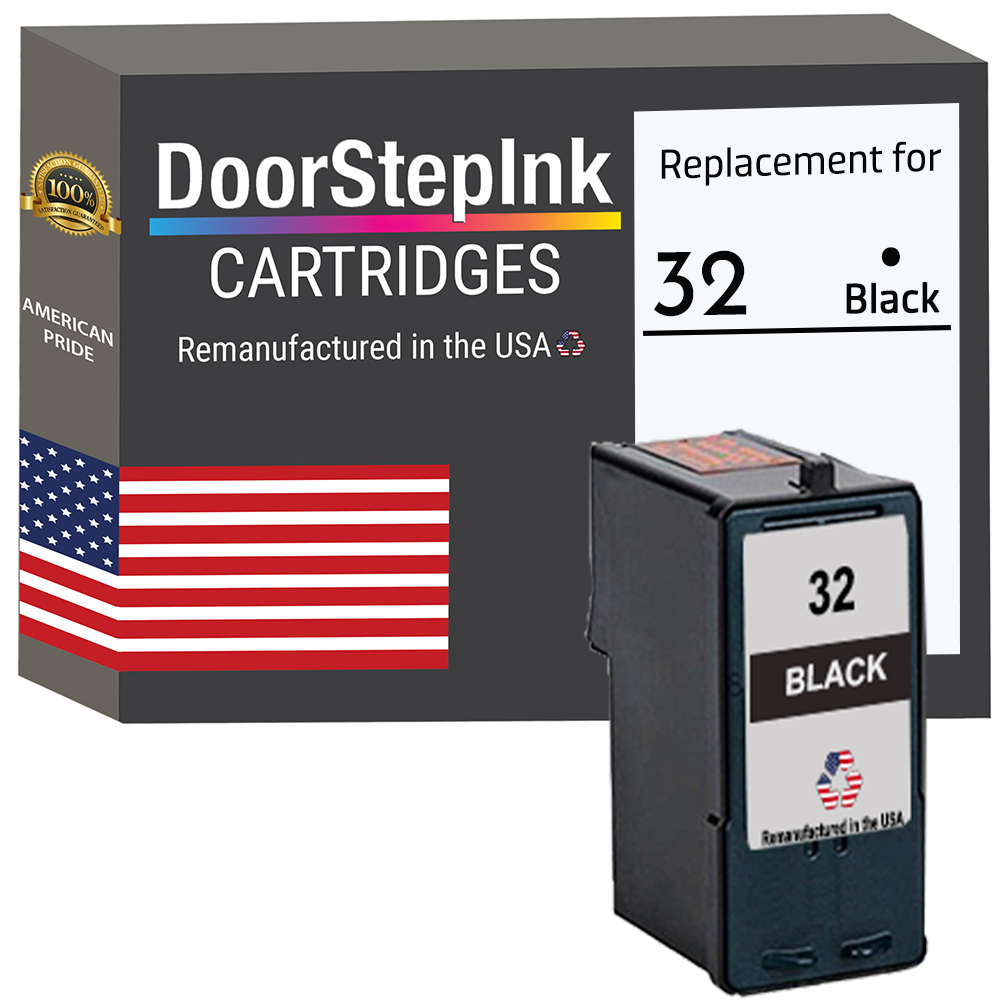 DoorStepInk Brand for Lexmark #32 Black Remanufactured in the USA Ink Cartridge, 18C0032