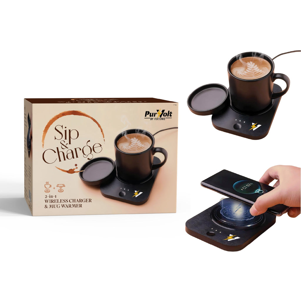 Complete Wireless Charging & Comfort Bundle – Sip & Charge 2-in-1 Mug Warmer + 5-in-1 Folding Charging Station